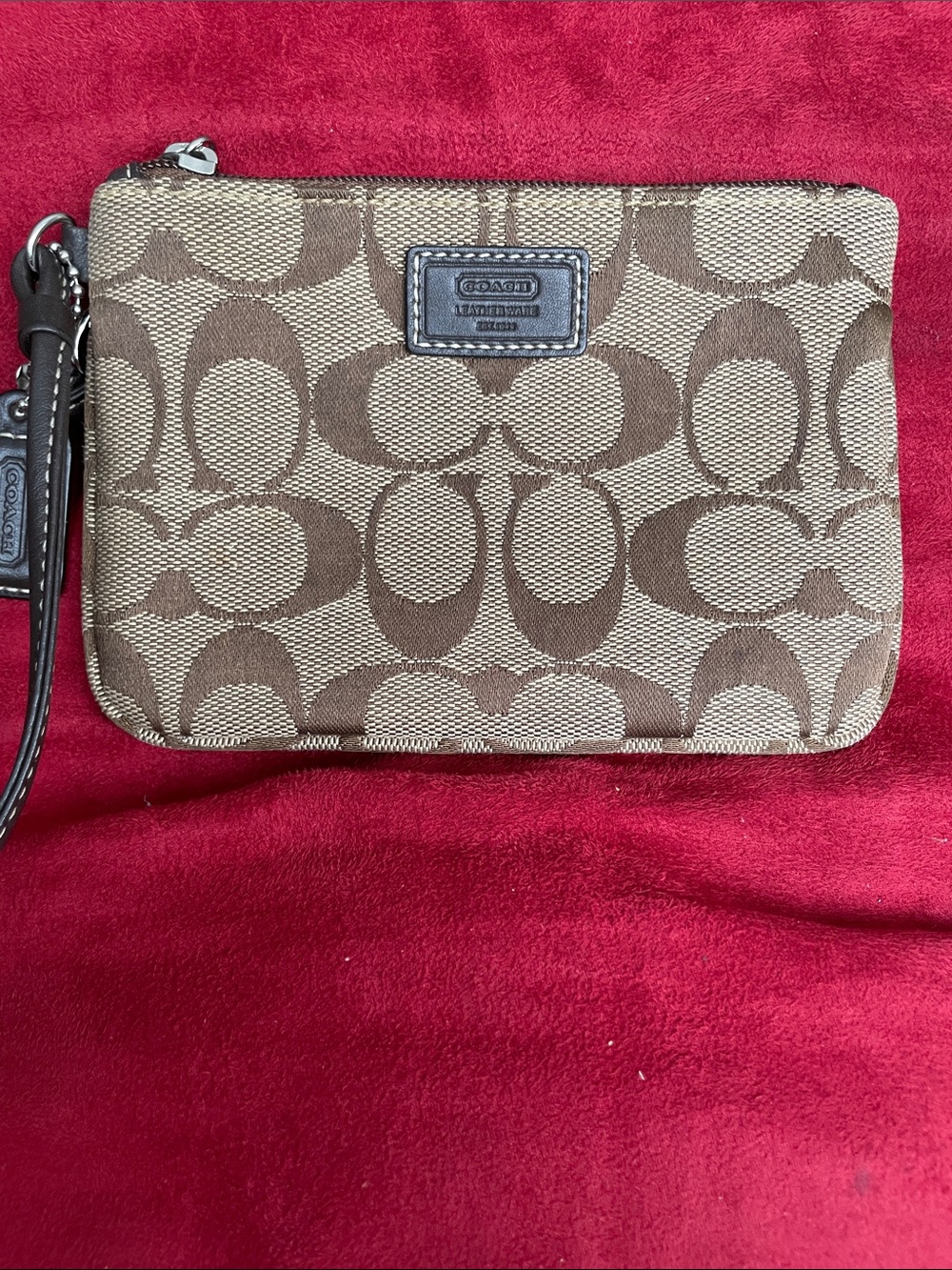 Coach Brown Signature Canvas Wristlet with Leather Trim EUC